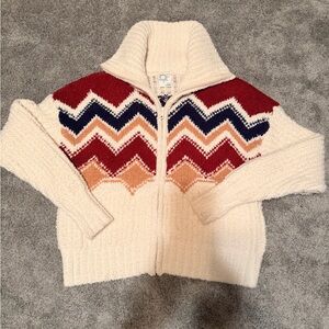 Aerie Chevron Patterned Knitted Zip-Up Sweater